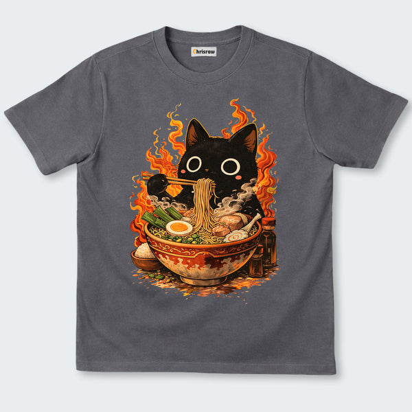 Chrisraw Cute Black Cat Eating Ramen Classic T-Shirt