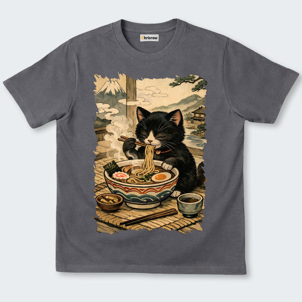 Chrisraw Cute Black Cat Eating Ramen Classic T-Shirt