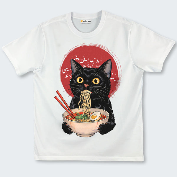 Chrisraw Cute Black Cat Eating Ramen Classic T-Shirt