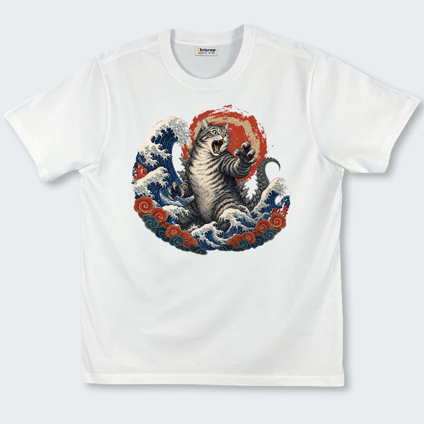 Chrisraw Catzilla The Great Wave Off Kanagawa T-Shirt