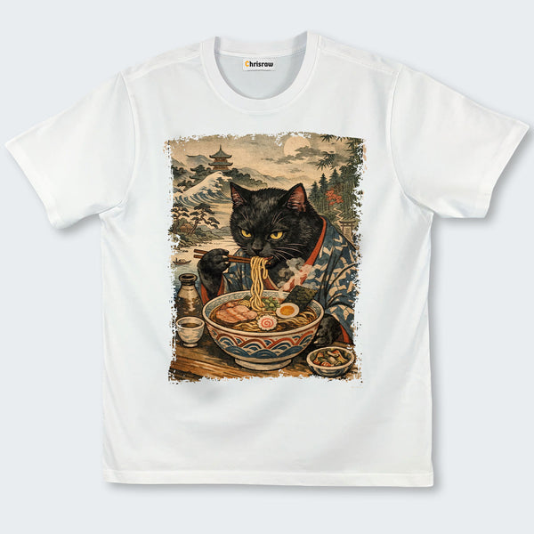 Chrisraw Cute Black Cat Eating Ramen Classic T-Shirt