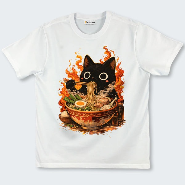 Chrisraw Cute Black Cat Eating Ramen Classic T-Shirt