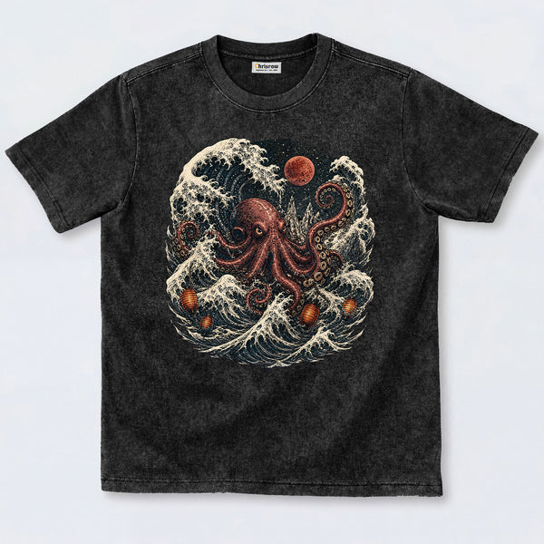Chrisraw Moonlit Octopus Wave T-Shirt