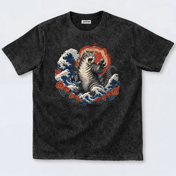 Chrisraw Catzilla The Great Wave Off Kanagawa T-Shirt