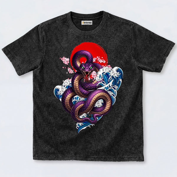 Chrisraw Purple Snake Rising Sun Washed T-Shirts