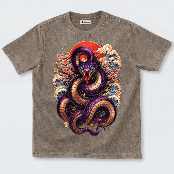 Chrisraw Purple Snake Rising Sun Washed T-Shirts