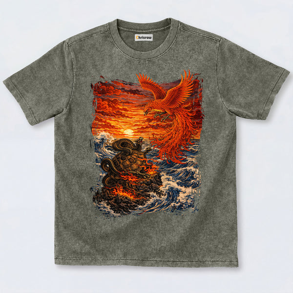 Chrisraw Phoenix vs Serpent Turtle Washed T-Shirts