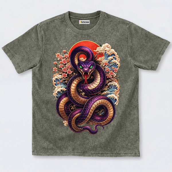 Chrisraw Purple Snake Rising Sun Washed T-Shirts