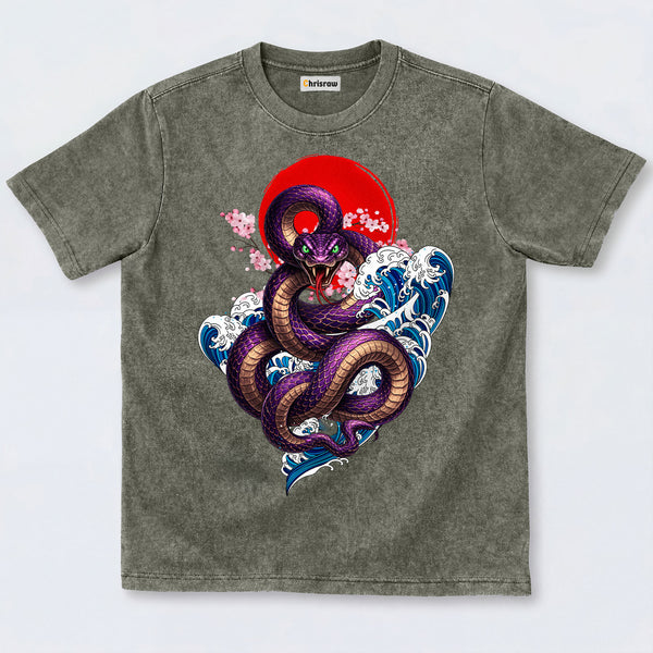 Chrisraw Purple Snake Rising Sun Washed T-Shirts