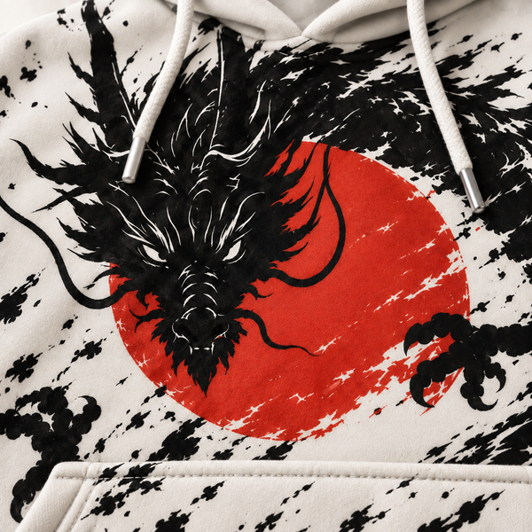 Chrisraw Hinomaru Hoodie — Ink Dragon Red Sun Samurai Print