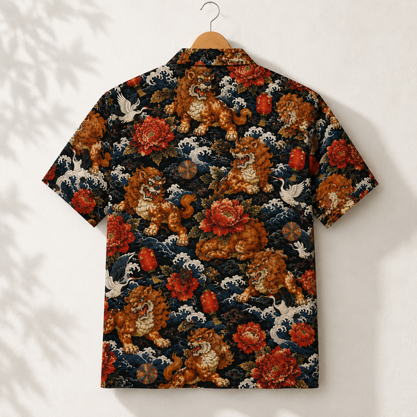 Shishi to Botan — Guardian Lion Aloha Shirt