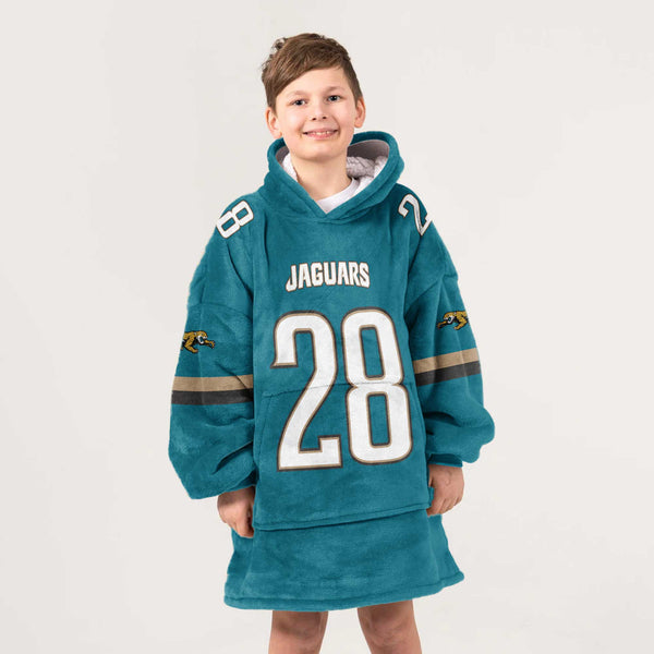 Kid 28 Jacksonville Football Unisex Blanket Hoodie