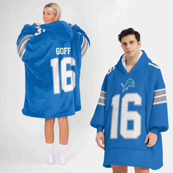 Adult Quarterback No 16 Detroit Football Unisex Blanket Hoodie