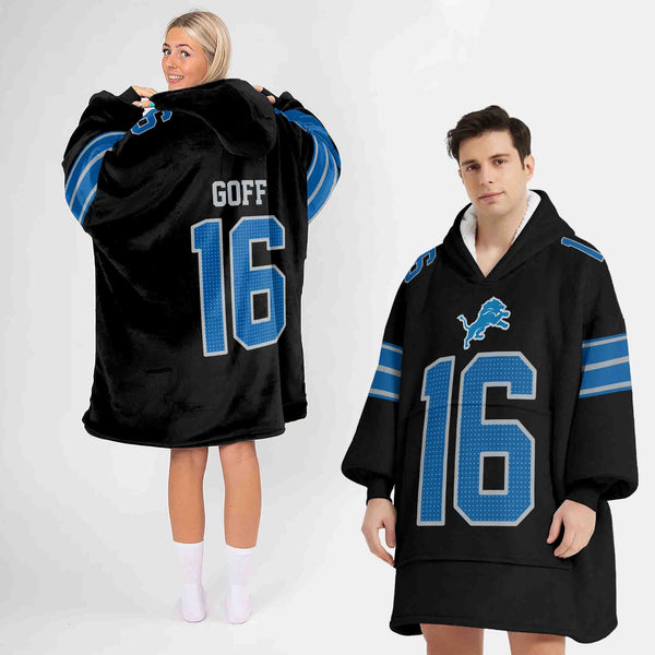 Adult Quarterback No 16 Detroit Football Unisex Blanket Hoodie