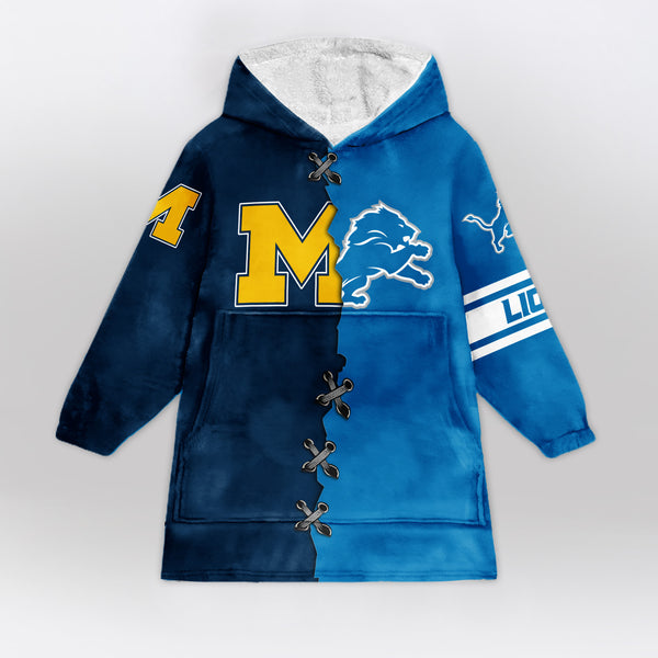 Adult Michigan Wolverines Detroit Football Unisex Blanket Hoodie