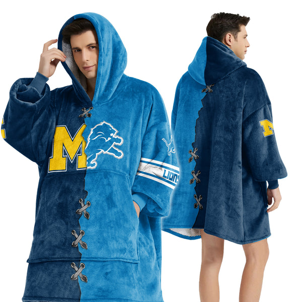 Adult Michigan Wolverines Detroit Football Unisex Blanket Hoodie