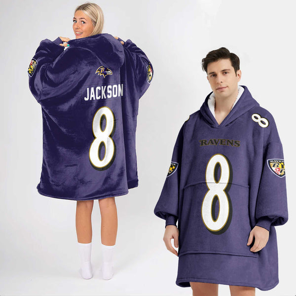 Adult L.J 8 Baltimore Football Unisex Blanket Hoodie