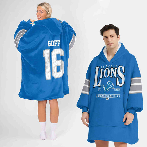 Adult JG 16 Detroit Football Unisex Blanket Hoodie
