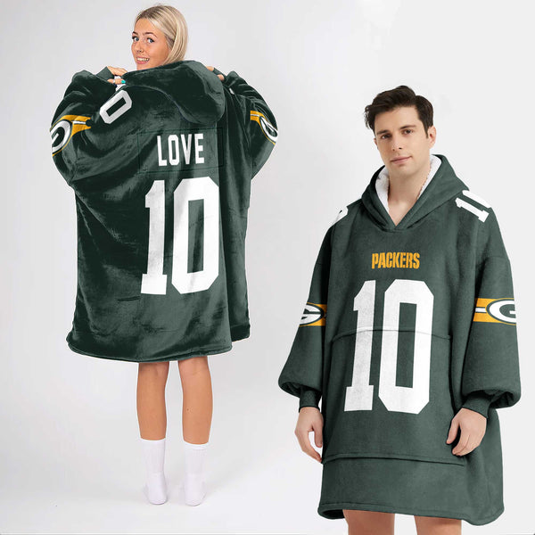 Adult J.L. 10 Green Bay Football Unisex Blanket Hoodie