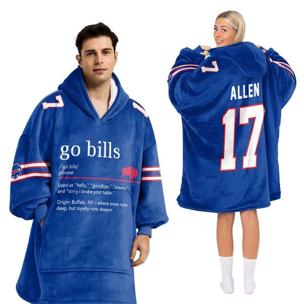 Adult 17 Buffalo Football Unisex Blanket Hoodie
