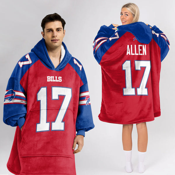 Adult 17 Buffalo Football Unisex Blanket Hoodie