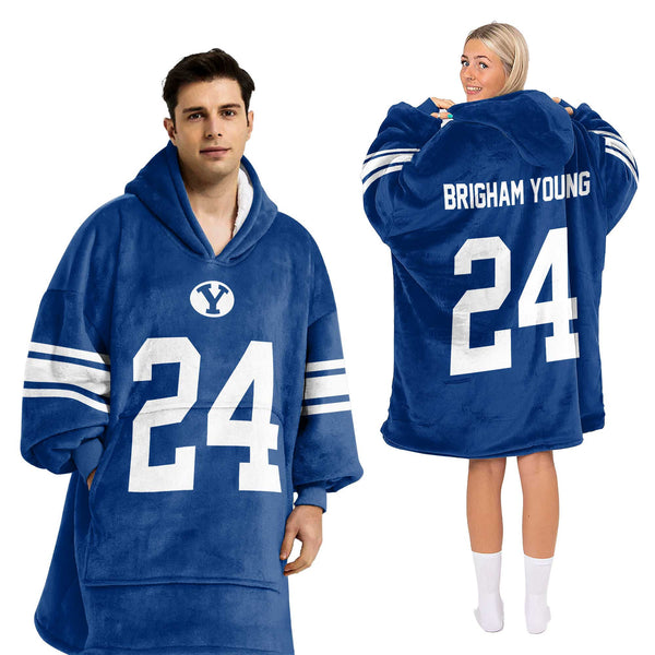 Adult #24 BYU Cougars Football Unisex Blanket Hoodie