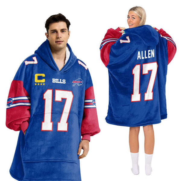 Adult 17 Buffalo Football Unisex Blanket Hoodie