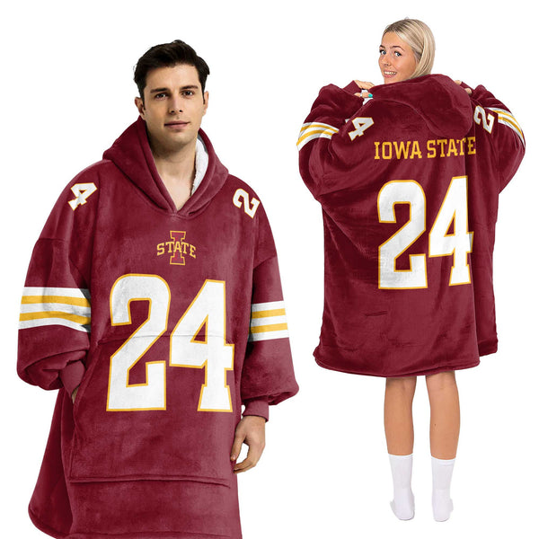 Adult #24 Iowa State Football Unisex Blanket Hoodie
