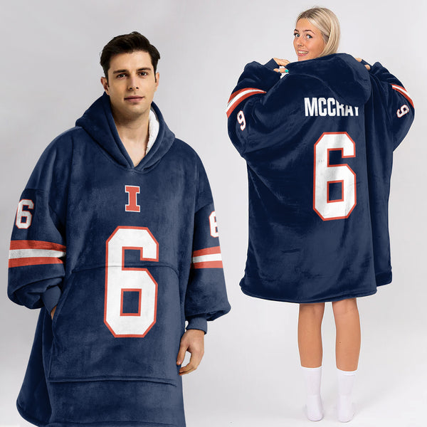Adult 6 Illinois Football Unisex Blanket Hoodie