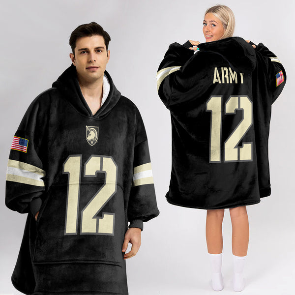 Adult #12 Army Football Unisex Blanket Hoodie