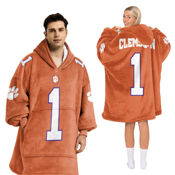 Adult #1 Clemson Football Unisex Blanket Hoodie