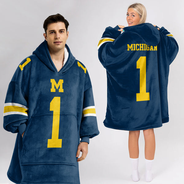 Adult #1 Michigan Football Unisex Blanket Hoodie