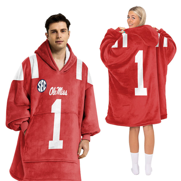 Adult #1 Ole Miss Football Unisex Blanket Hoodie