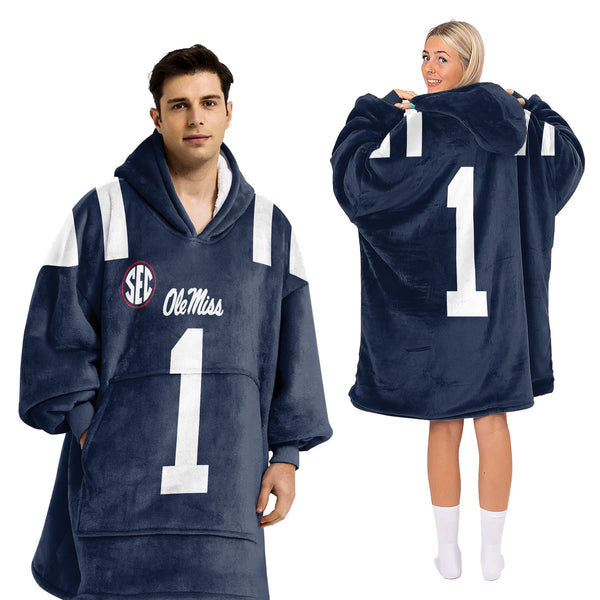 Adult #1 Ole Miss Football Unisex Blanket Hoodie