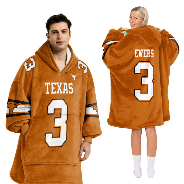 Adult 3 Texas Longhorns Football Unisex Blanket Hoodie