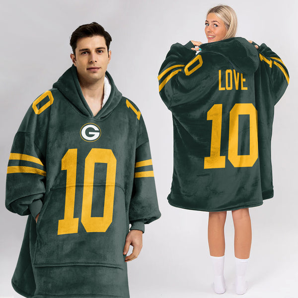 Adult J.L. 10 Green Bay Football Unisex Blanket Hoodie