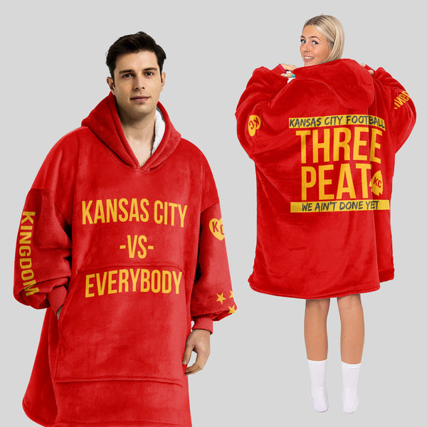 Adult 3 Peat Kansas City Football Unisex Blanket Hoodie
