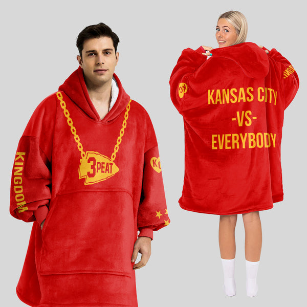 Adult 3 Peat Kansas City Football Unisex Blanket Hoodie