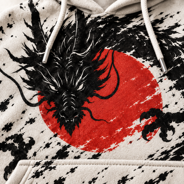 Chrisraw Hinomaru Hoodie — Ink Dragon Red Sun Samurai Print