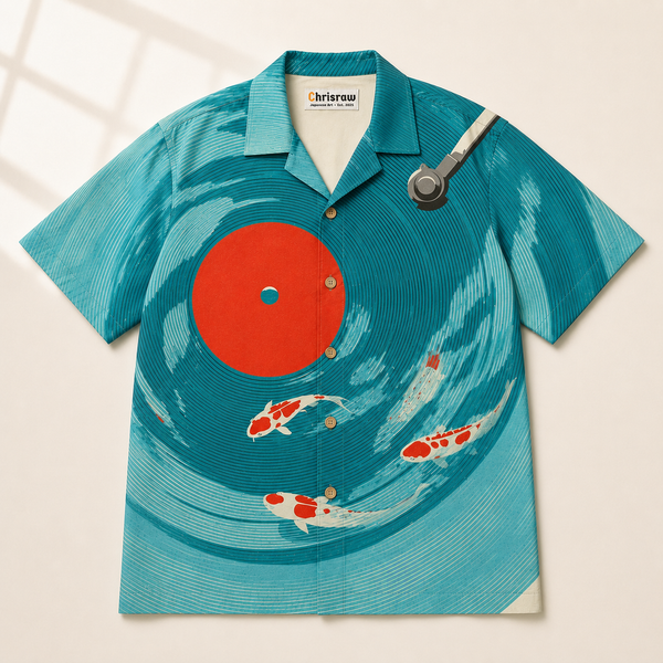 Chrisraw Kaiten Aloha Shirt — Vinyl Record Koi Pond Print