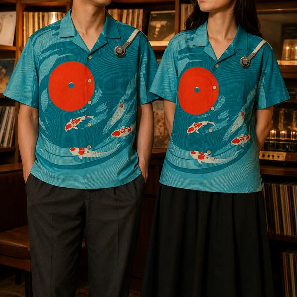 Chrisraw Kaiten Aloha Shirt — Vinyl Record Koi Pond Print