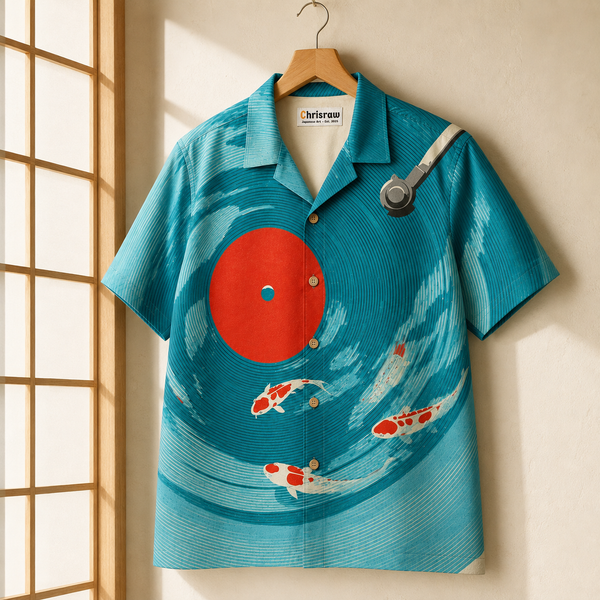 Chrisraw Kaiten Aloha Shirt — Vinyl Record Koi Pond Print