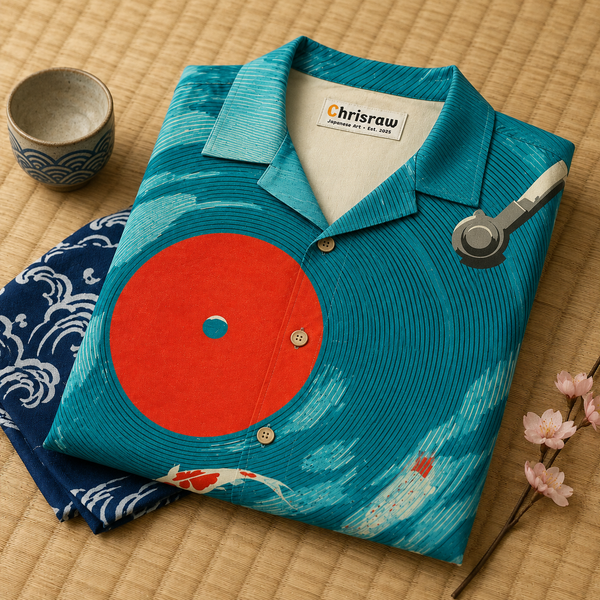 Chrisraw Kaiten Aloha Shirt — Vinyl Record Koi Pond Print