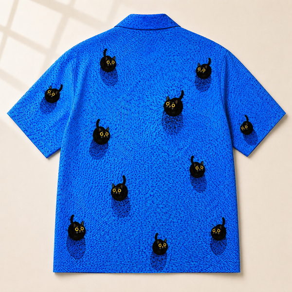 Chrisraw Kuroneko Aloha Shirt — Japanese Black Cat Blue Print