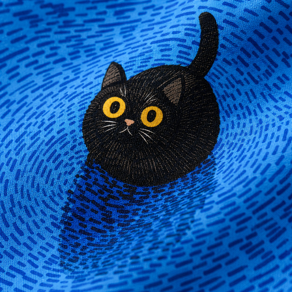 Chrisraw Kuroneko Aloha Shirt — Japanese Black Cat Blue Print