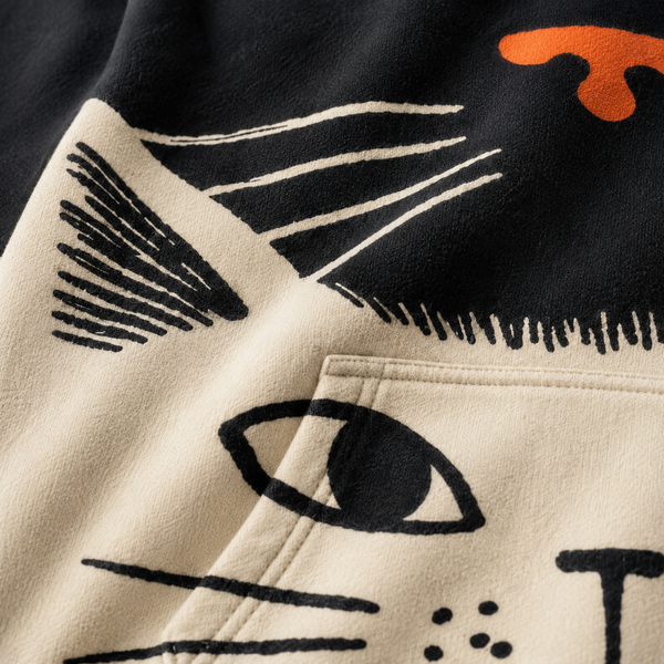 Chrisraw Kuroshiro Hoodie — Black and Cream Cat Face Print