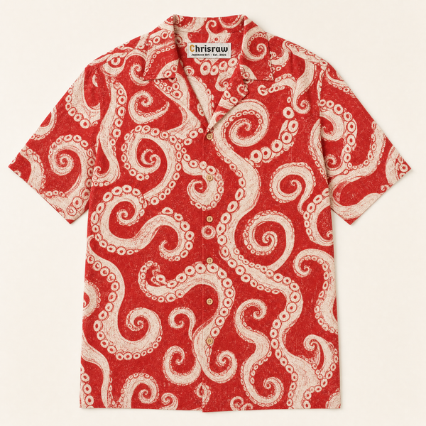 Chrisraw Kyuban Aloha Shirt — Japanese Octopus Tentacle Woodblock Print