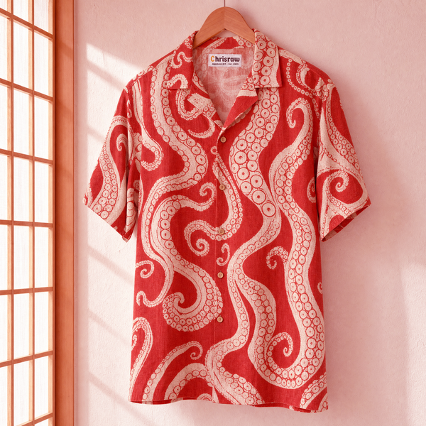 Chrisraw Kyuban Aloha Shirt — Japanese Octopus Tentacle Woodblock Print