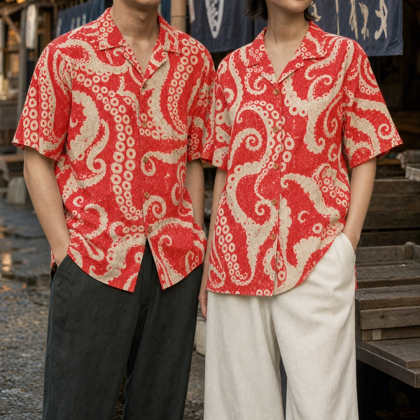 Chrisraw Kyuban Aloha Shirt — Japanese Octopus Tentacle Woodblock Print