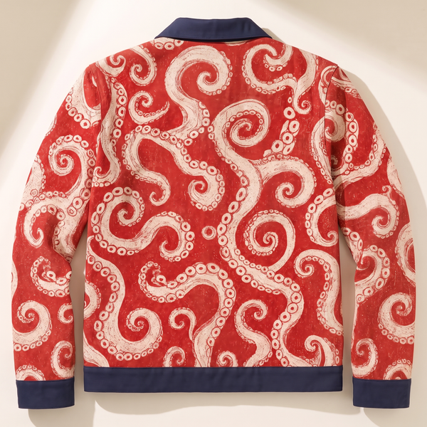 Chrisraw Kyuban Canvas Jacket — Japanese Octopus Tentacle Woodblock Print